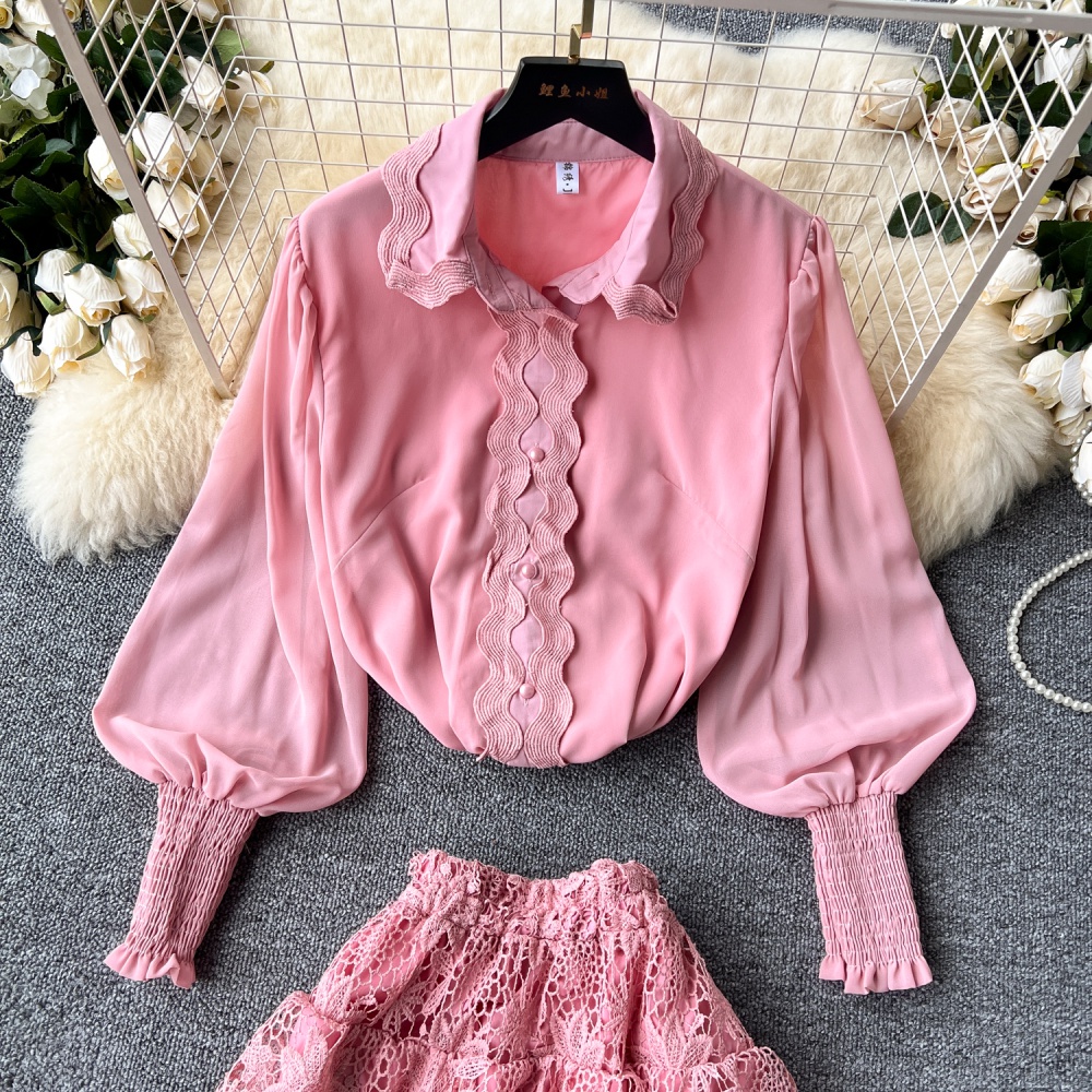 Western style cake shirt multilayer skirt 2pcs set