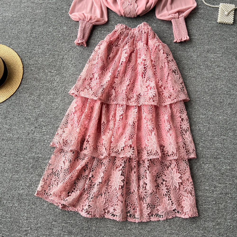 Western style cake shirt multilayer skirt 2pcs set