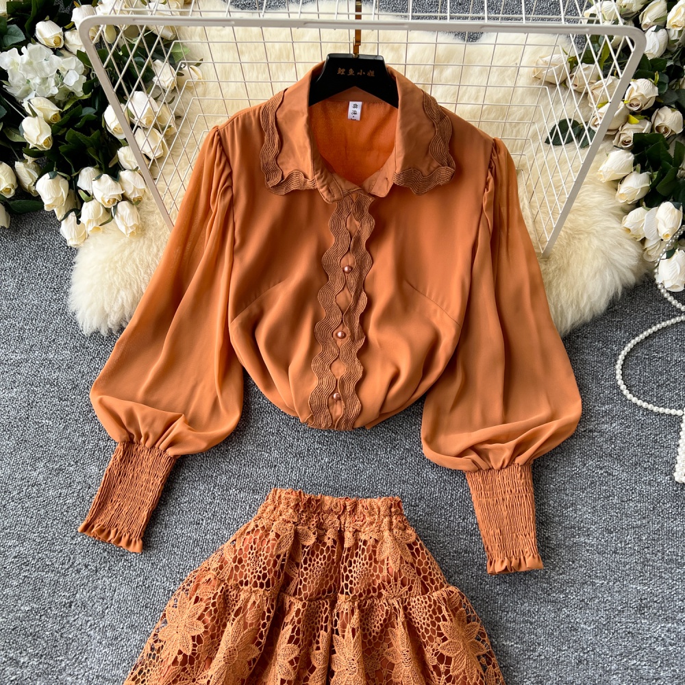 Western style cake shirt multilayer skirt 2pcs set