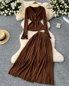 Autumn and winter coat high waist skirt 2pcs set for women