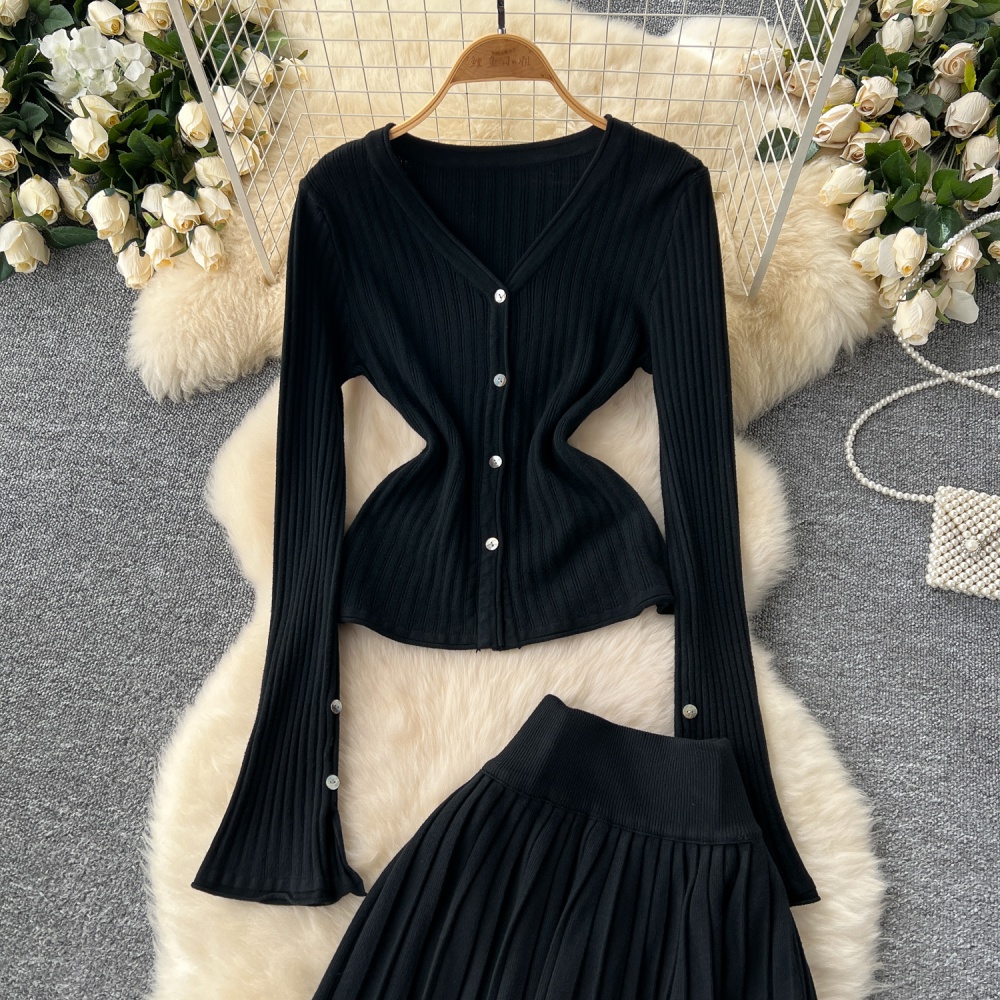 Autumn and winter coat high waist skirt 2pcs set for women