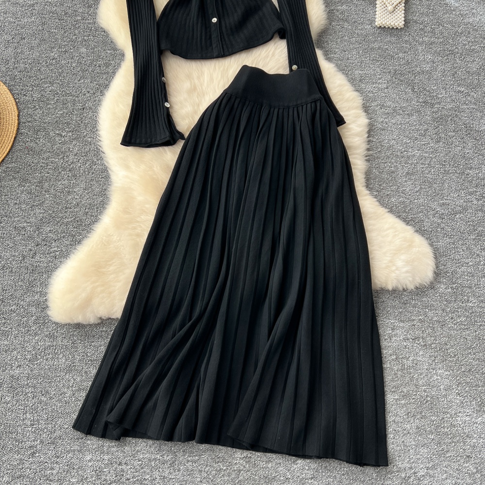 Autumn and winter coat high waist skirt 2pcs set for women