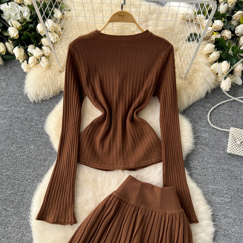 Autumn and winter coat high waist skirt 2pcs set for women