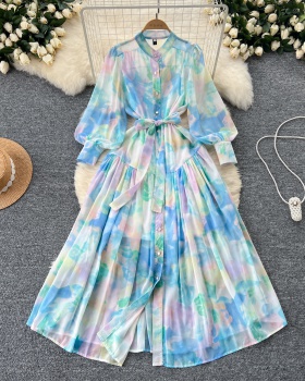 Single-breasted long dress Western style dress for women