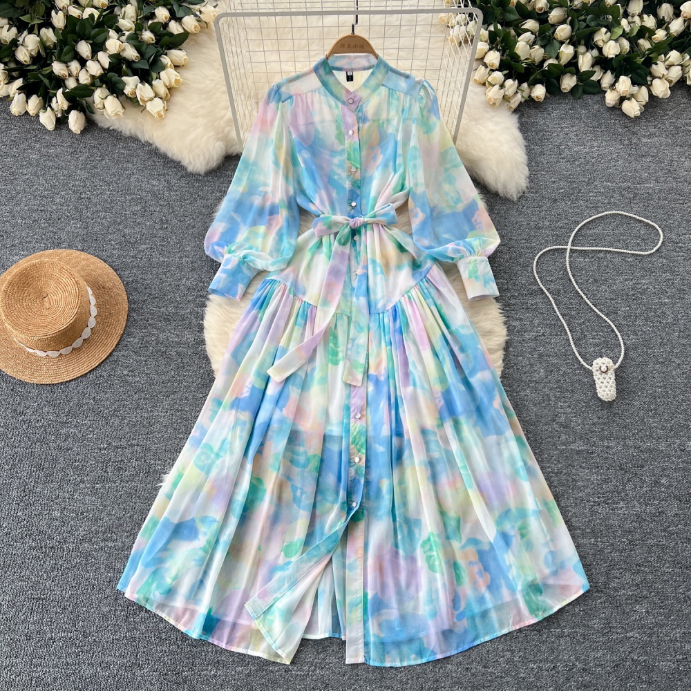 Single-breasted long dress Western style dress for women