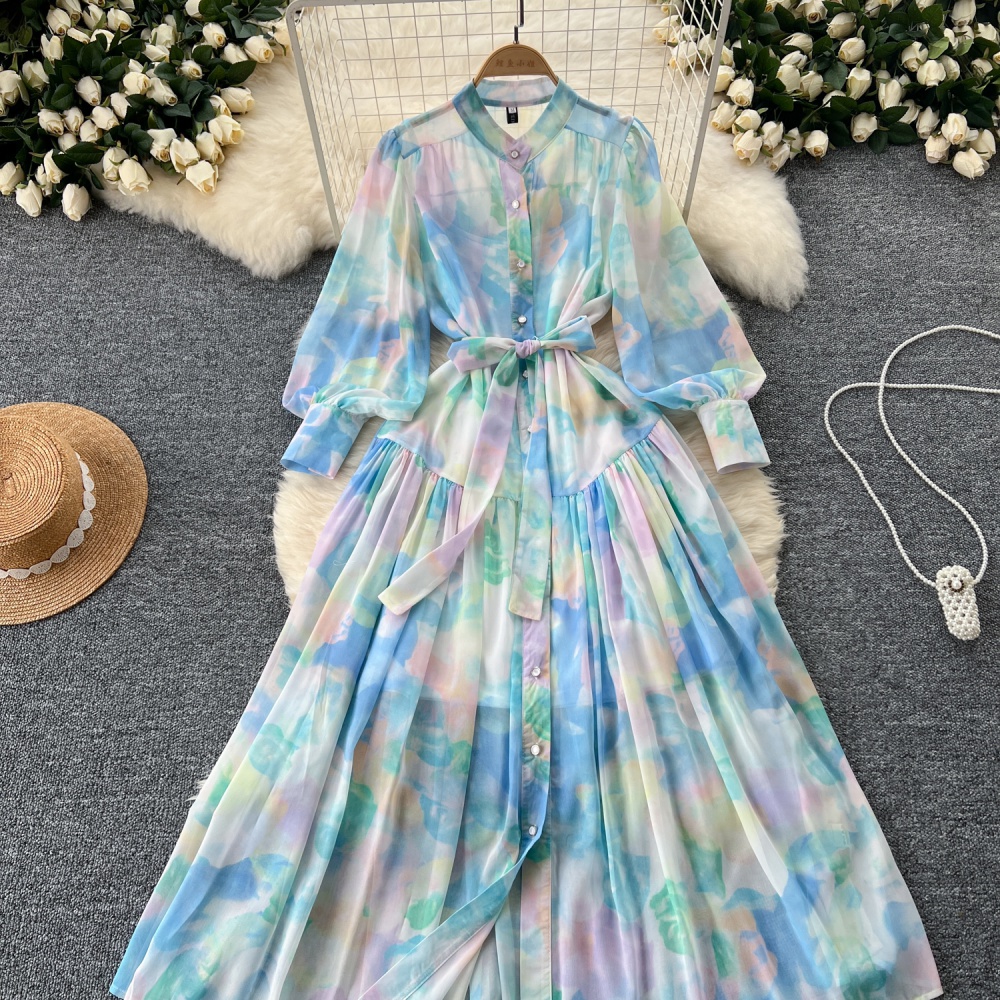 Single-breasted long dress Western style dress for women