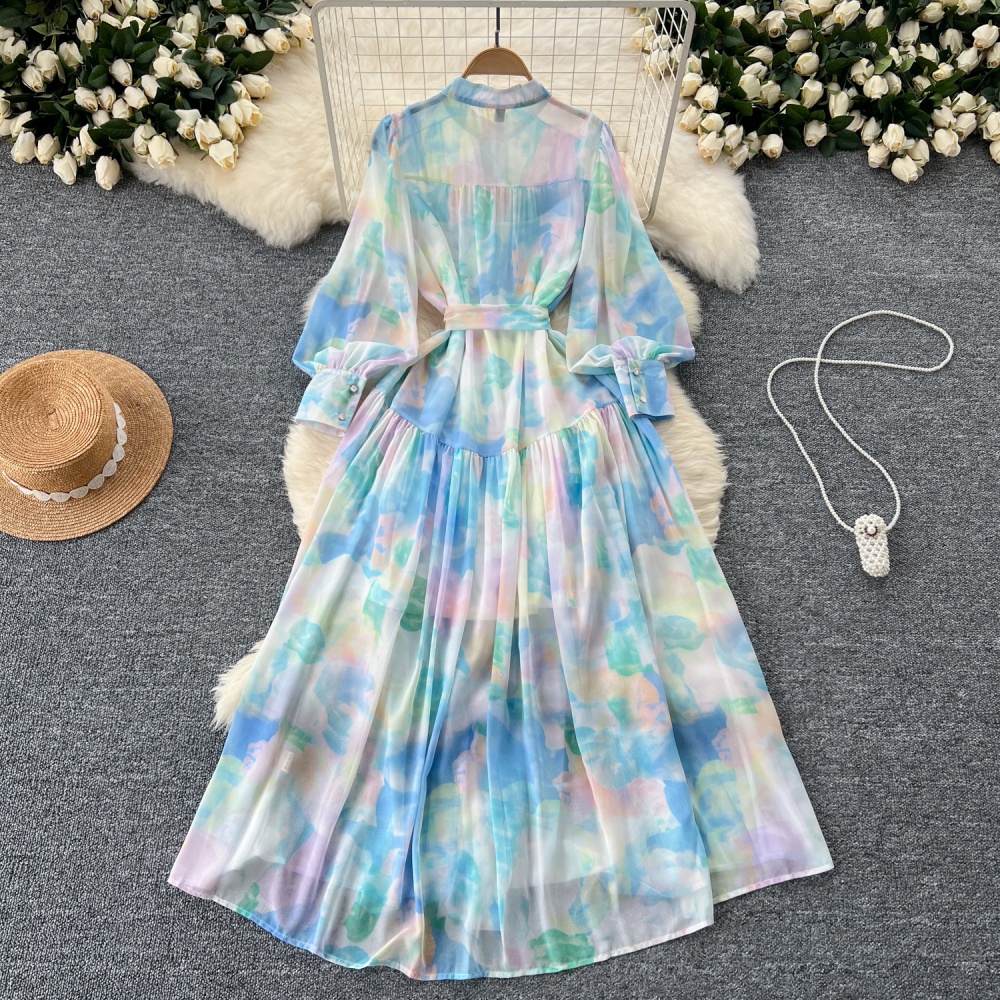 Single-breasted long dress Western style dress for women