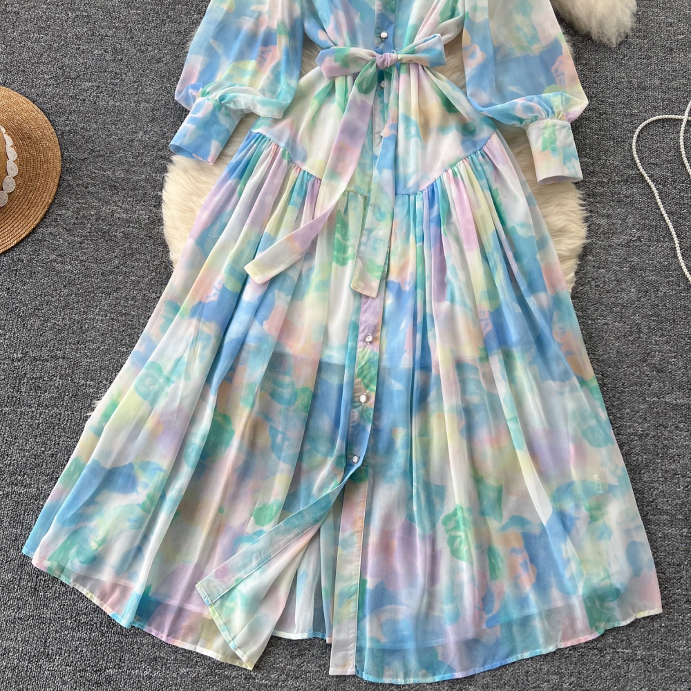 Single-breasted long dress Western style dress for women