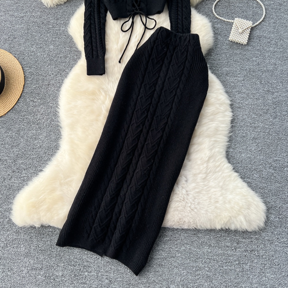 Autumn and winter ultrahigh sweater twist knitted skirt