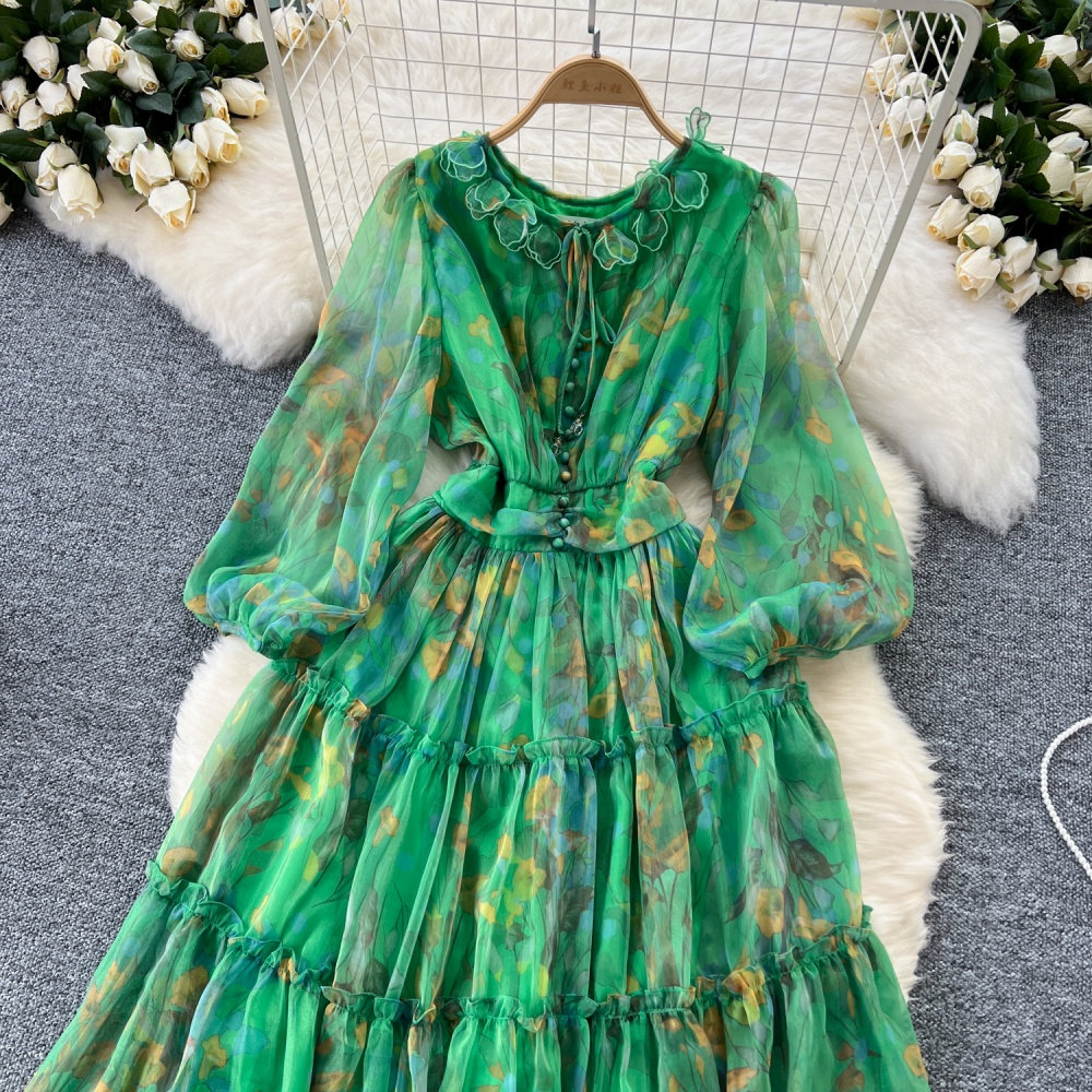 Autumn long dress lantern sleeve dress for women