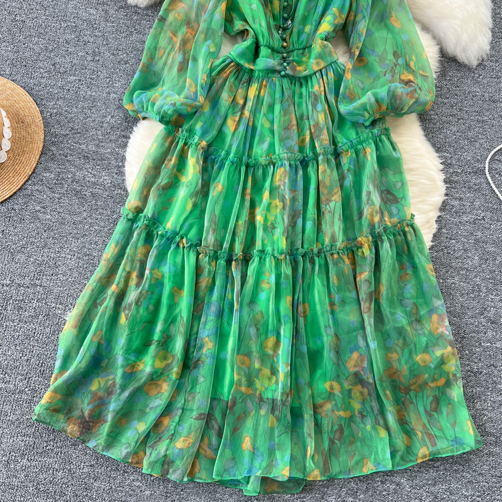 Autumn long dress lantern sleeve dress for women