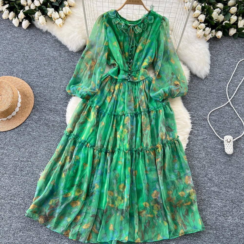 Autumn long dress lantern sleeve dress for women