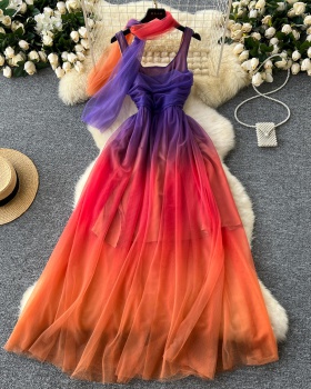 Fold pinched waist slim dress elegant gradient formal dress