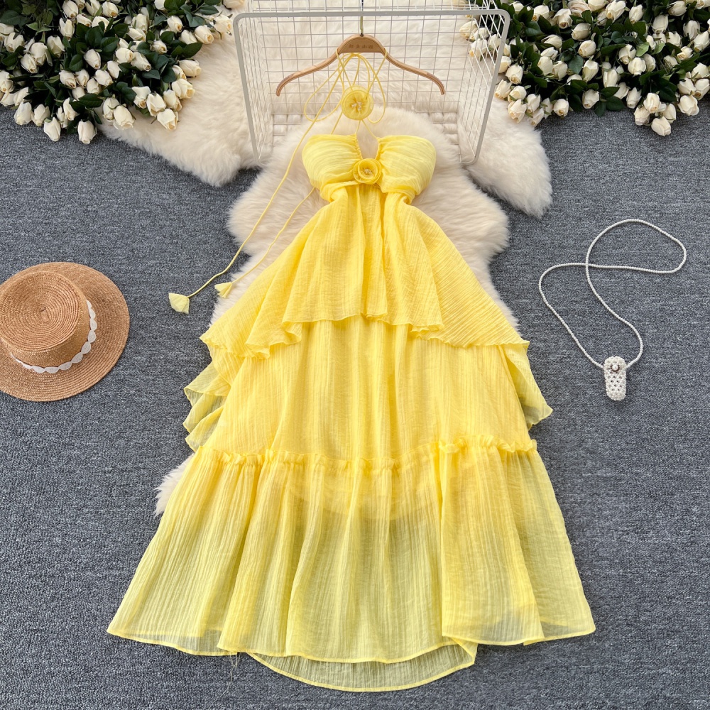 Vacation flowers dress seaside halter long dress for women