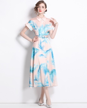 Summer lapel long dress printing short sleeve dress