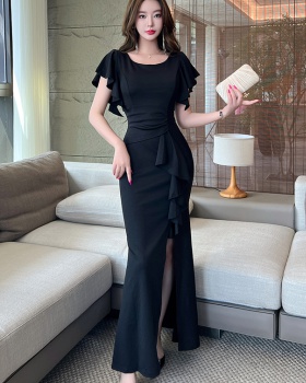 Temperament slim dress long boats sleeve evening dress