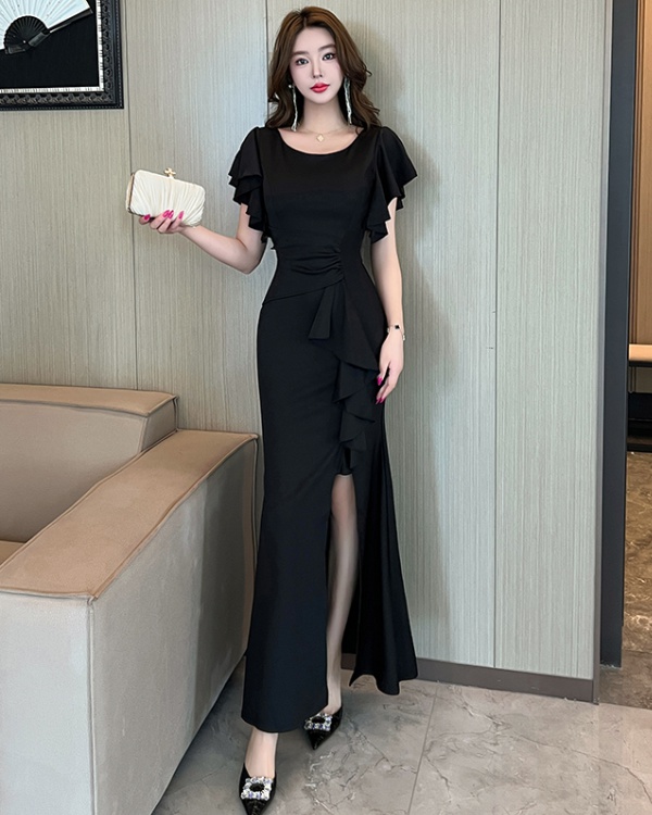 Temperament slim dress long boats sleeve evening dress