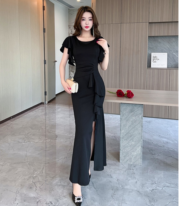 Temperament slim dress long boats sleeve evening dress