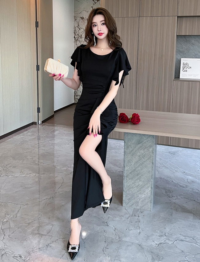 Temperament slim dress long boats sleeve evening dress