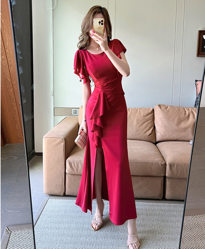 Temperament slim dress long boats sleeve evening dress