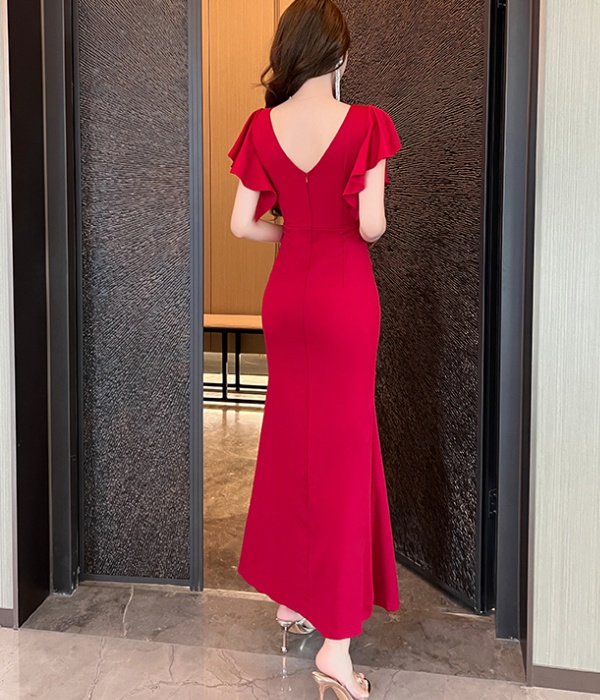 Temperament slim dress long boats sleeve evening dress