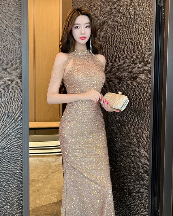 Temperament light luxury preside niche shiny banquet dress