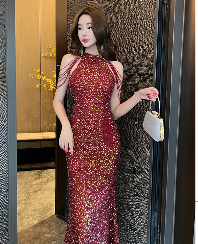 Temperament light luxury preside niche shiny banquet dress