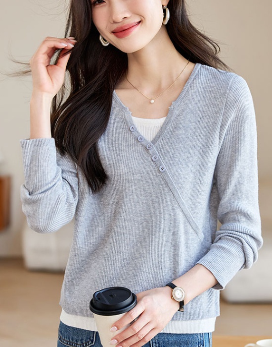 Slim round neck sweater Pseudo-two autumn T-shirt