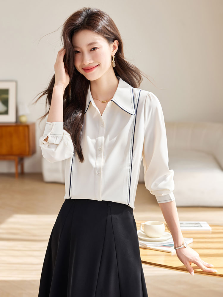 Autumn long sleeve chiffon slim all-match shirt for women