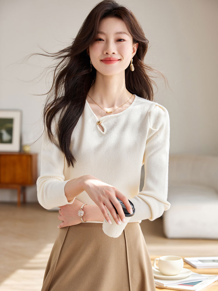 Apricot bottoming shirt horizontal collar shirts for women