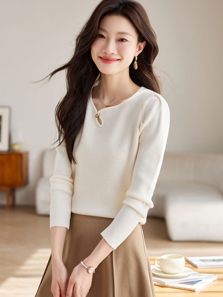 Apricot bottoming shirt horizontal collar shirts for women