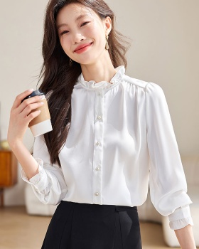 Autumn fungus tops white cstand collar shirt for women