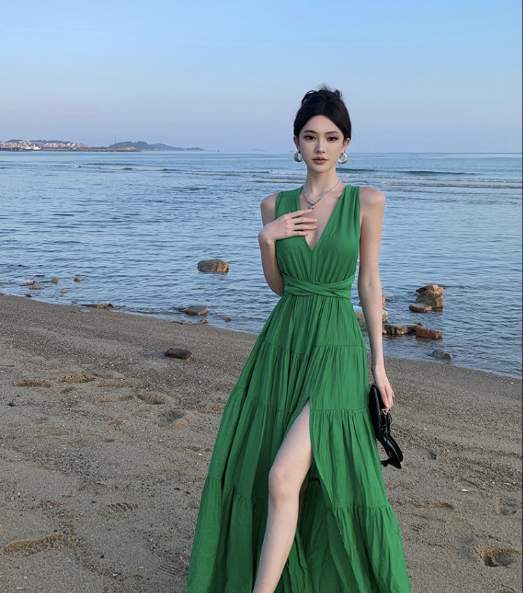 Vacation split dress slim bandage long dress for women