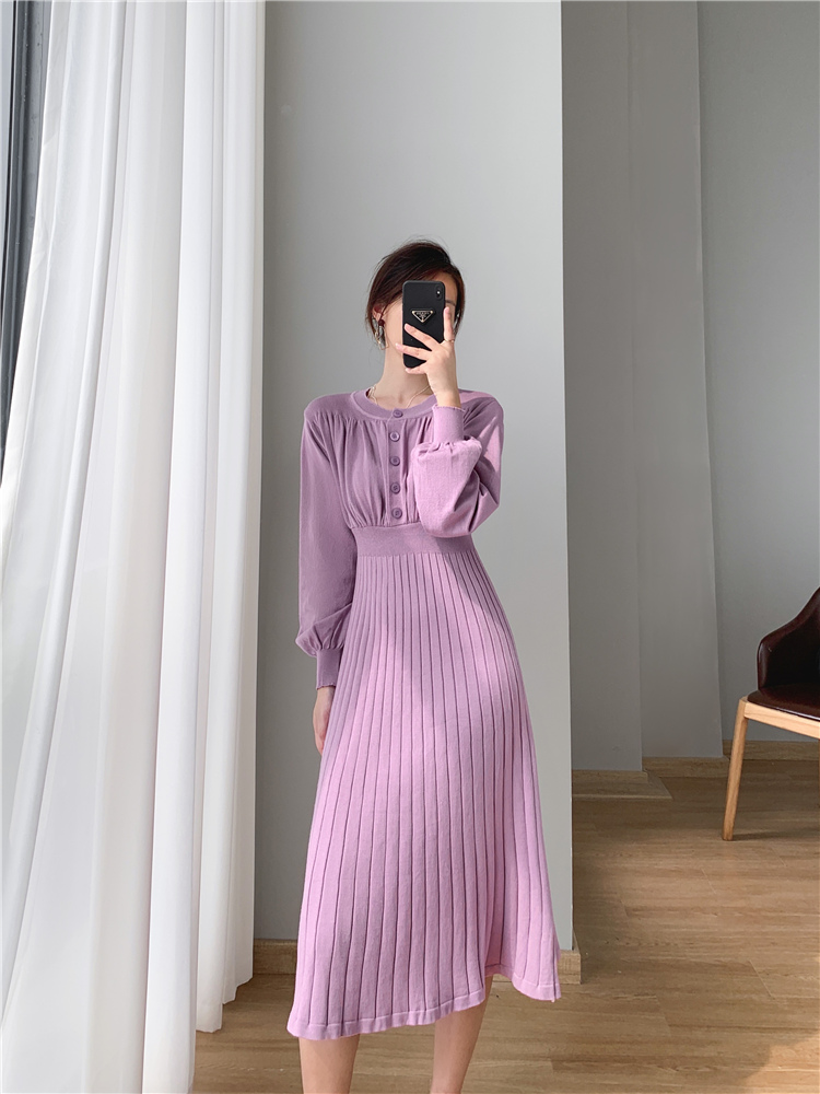 Pinched waist dress lantern sleeve sweater dress for women