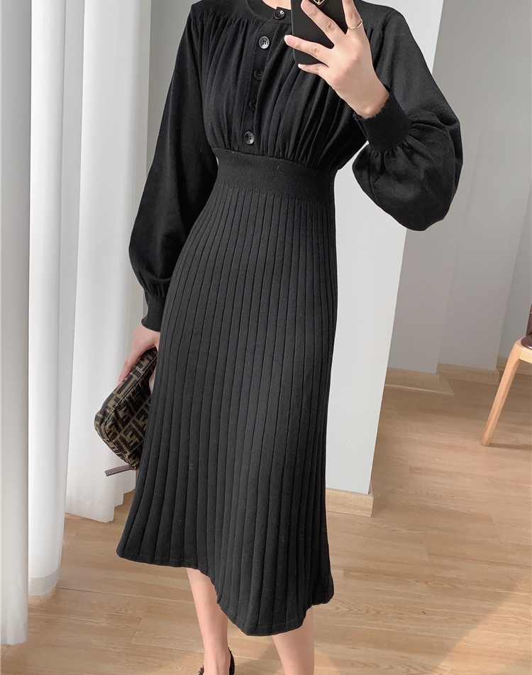 Pinched waist dress lantern sleeve sweater dress for women