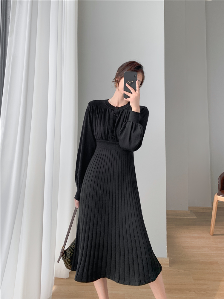 Pinched waist dress lantern sleeve sweater dress for women