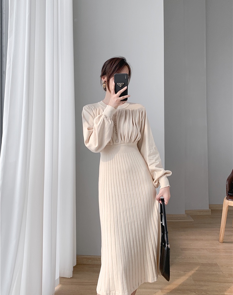 Pinched waist dress lantern sleeve sweater dress for women