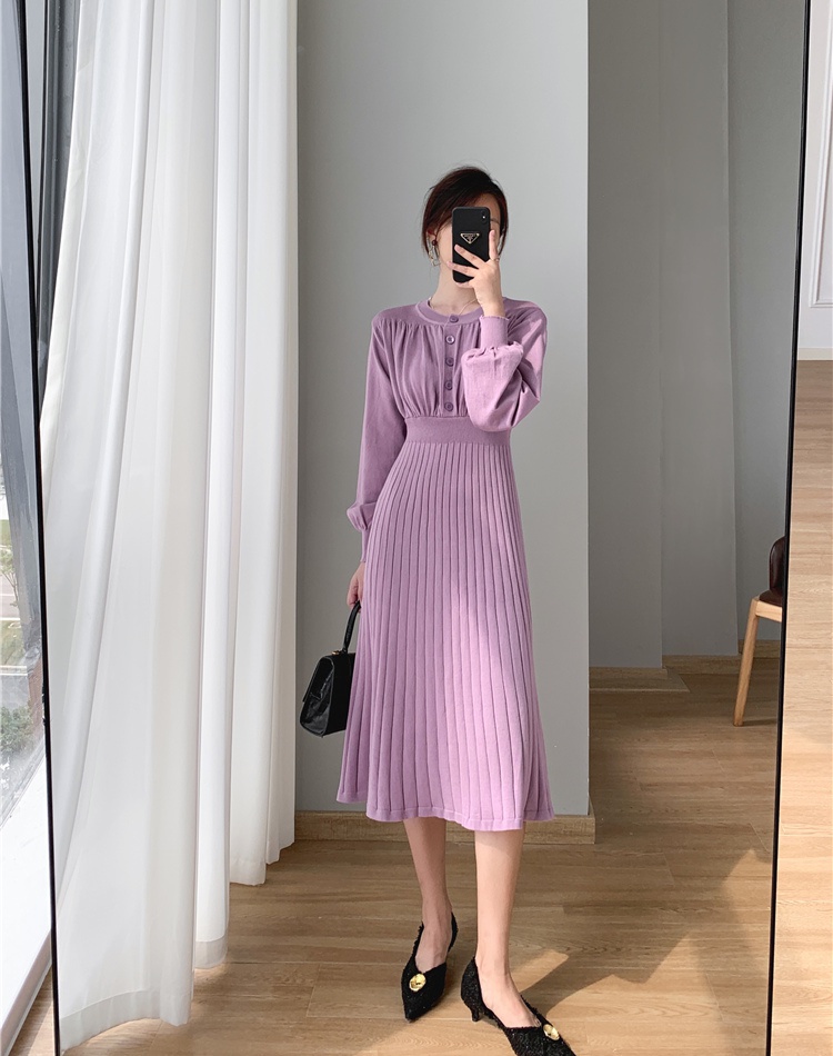 Pinched waist dress lantern sleeve sweater dress for women