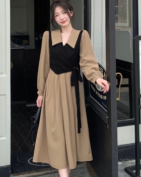 Slim France style long dress Pseudo-two long sleeve dress