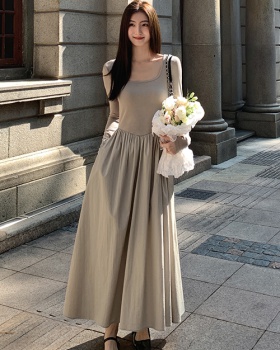 Simple autumn slim Hepburn style long elegant dress for women