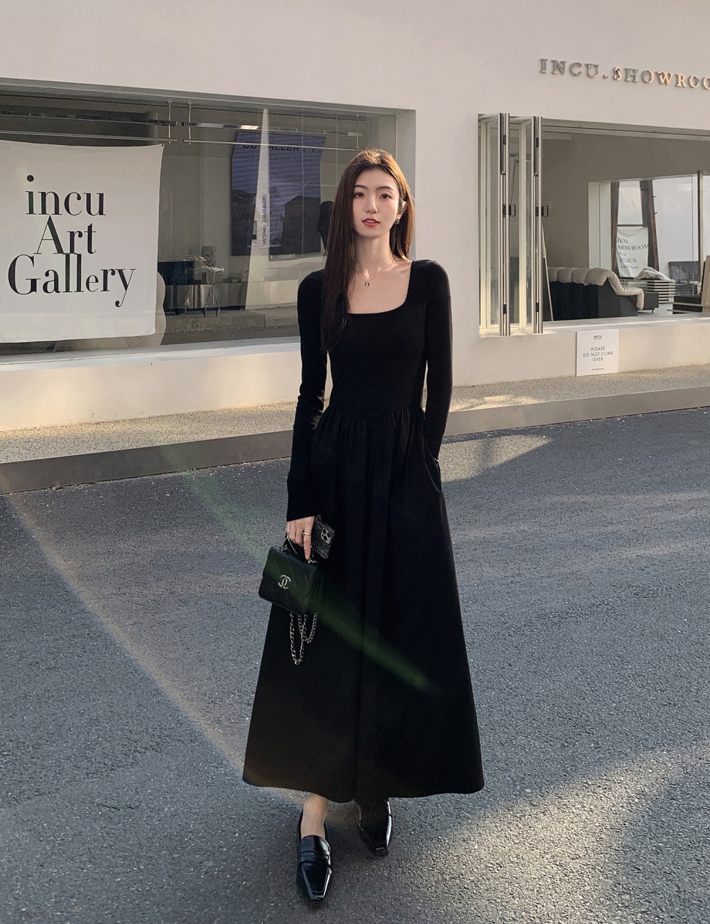 Simple autumn slim Hepburn style long elegant dress for women