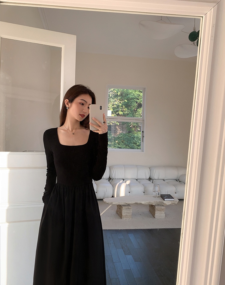 Simple autumn slim Hepburn style long elegant dress for women