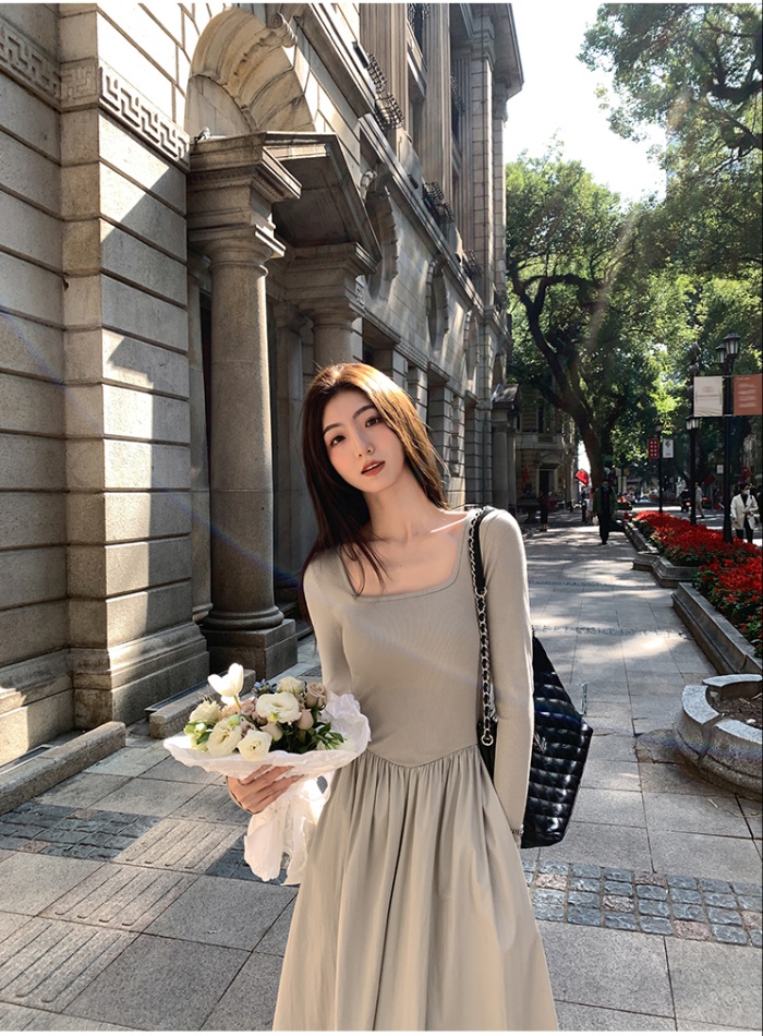 Simple autumn slim Hepburn style long elegant dress for women