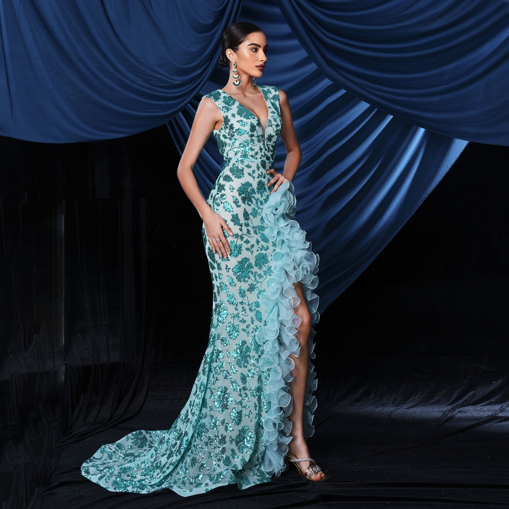 Long temperament dress sequins evening dress for women