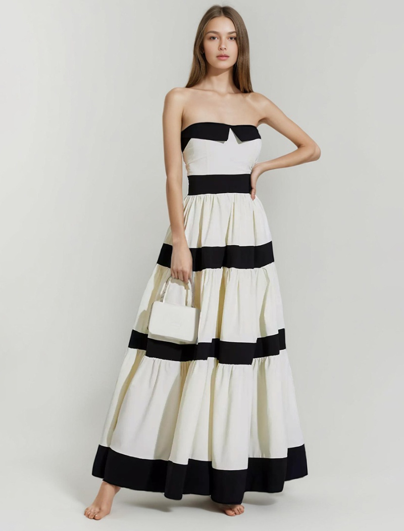 Stripe temperament dress elegant bow formal dress for women