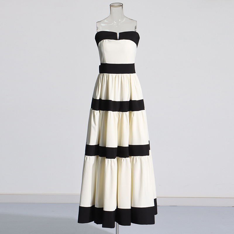 Stripe temperament dress elegant bow formal dress for women