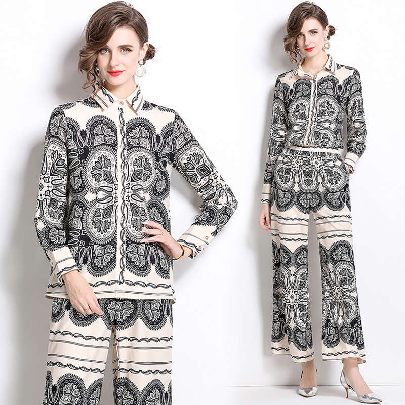 Long sleeve retro shirt fashion long pants a set