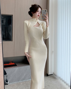 Slim ladies cheongsam autumn and winter simple dress