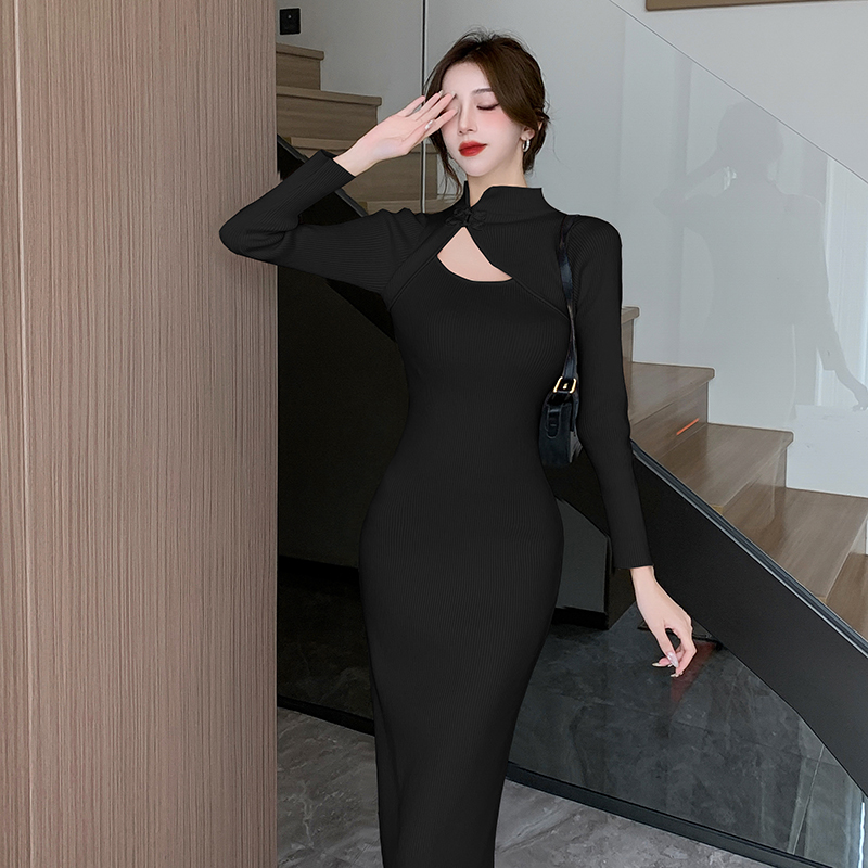 Slim ladies cheongsam autumn and winter simple dress