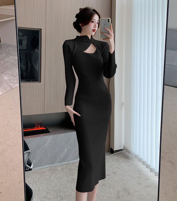 Slim ladies cheongsam autumn and winter simple dress